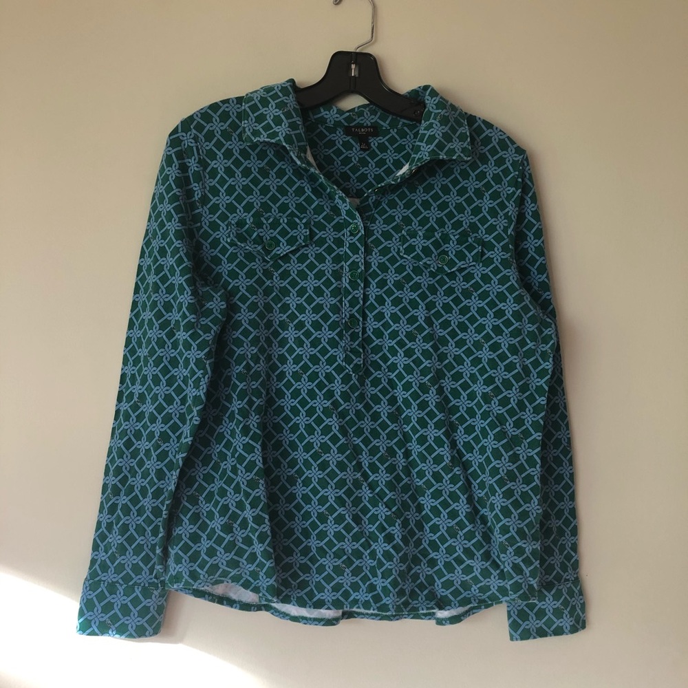 Talbots Petite Large Popover Long Sleeve Polo Top